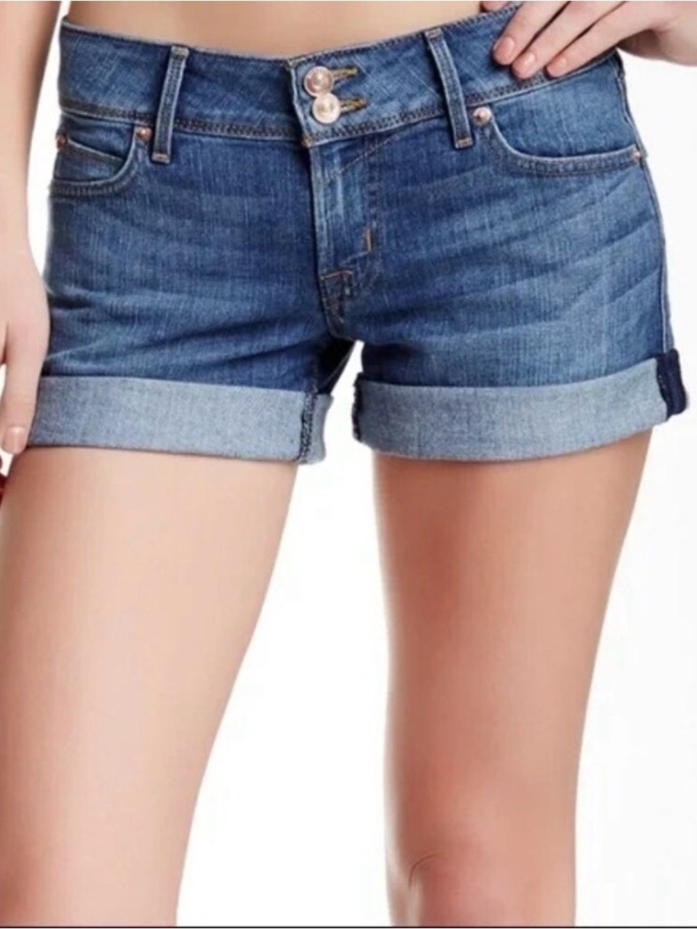 Hudson Jeans Mid-Wash Rolled Cuff Denim Shorts